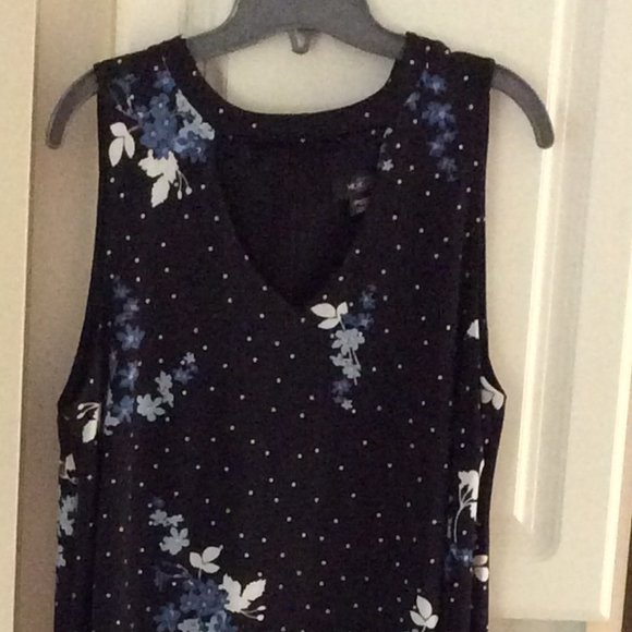 Michel Studio | Made in Canada | Black, White & Blue Floral Print Dress | Sz 1X - Picture 1 of 7